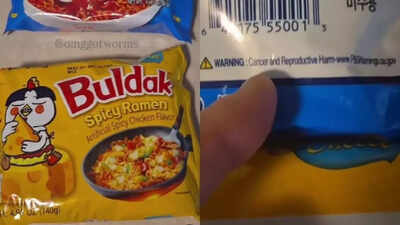 Image of instant ramen with cancer warning label