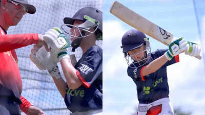 Fletcher Ponting emulates his father's technique during MLC practice.