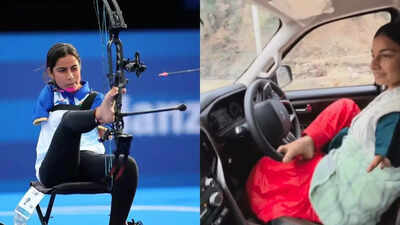 Sheetal Devi skillfully driving a car with her feet