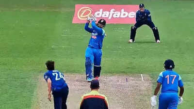 Vaibhav Suryavanshi smashes a six during the U19 ODI.