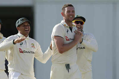 Josh Hazlewood celebrates a West Indies wicket