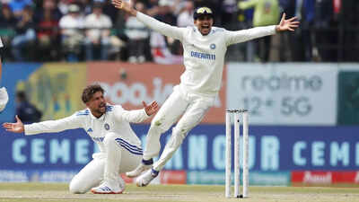 Kuldeep Yadav in action for India