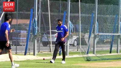 Jasprit Bumrah practices his bowling technique.