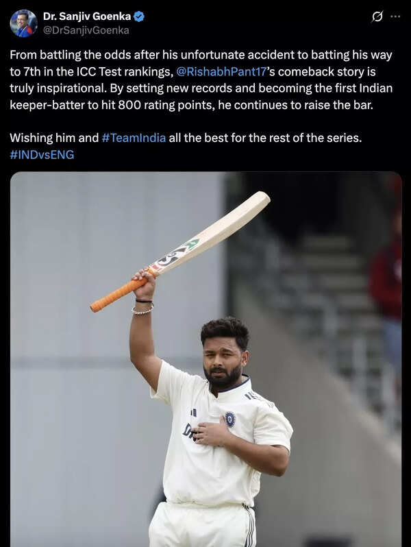 Sanjiv Goenka praises Rishabh Pant's resilience.